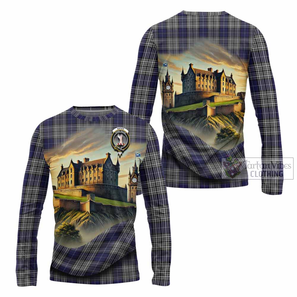Tartan Vibes Clothing Napier Tartan Family Crest Long Sleeve T-Shirt with Scottish Ancient Castle Style