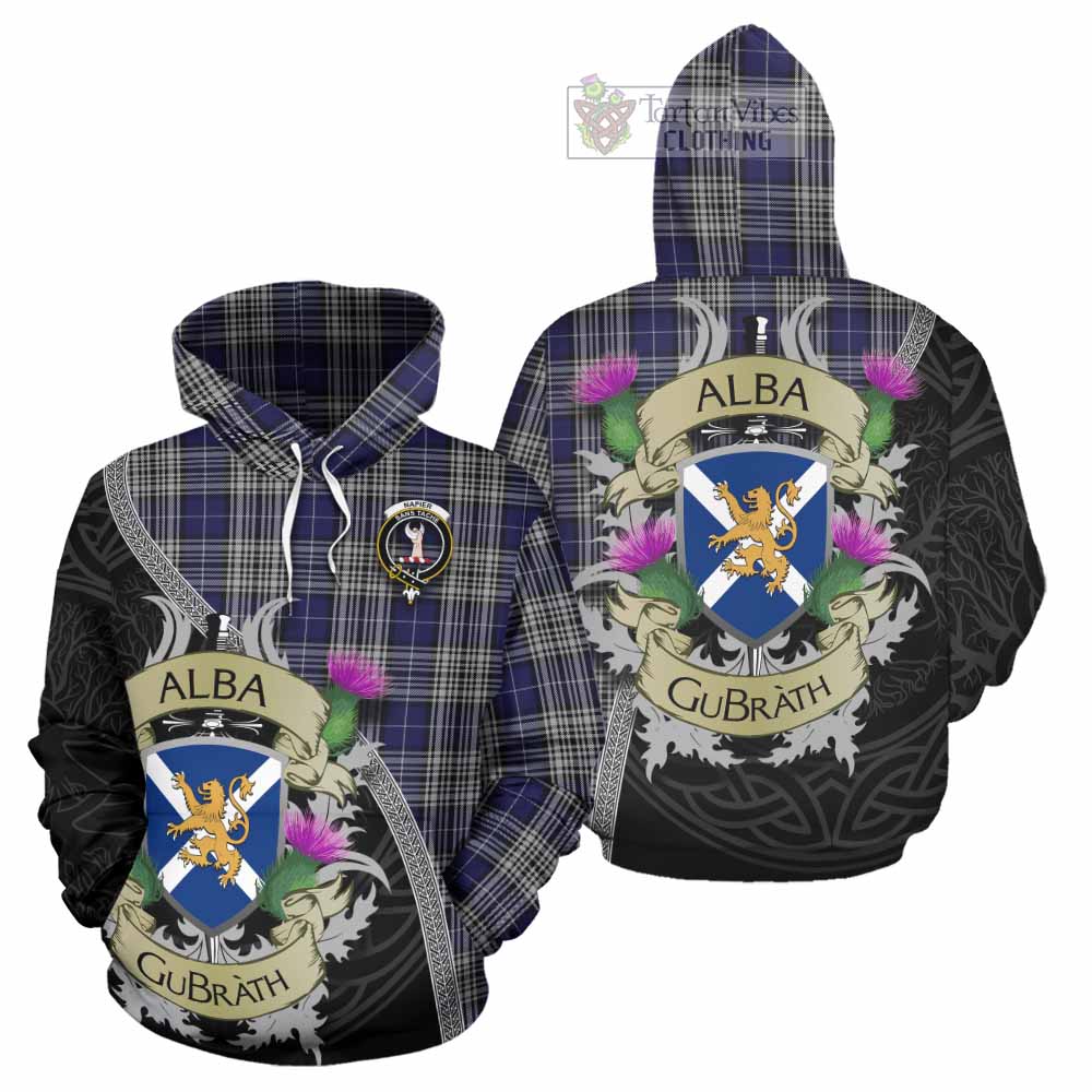 Tartan Vibes Clothing Napier Tartan Family Crest Hoodie Lion Rampant Royal Thistle Shield Celtic Inspired