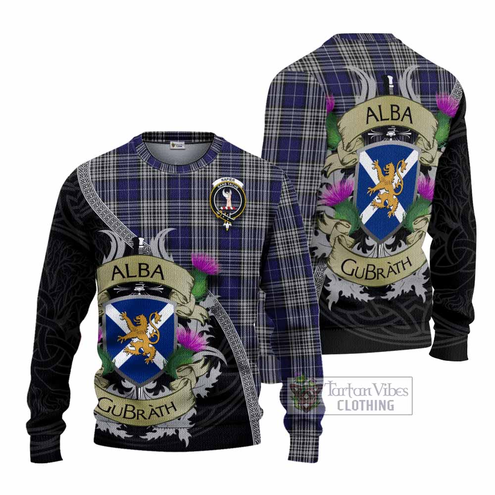 Tartan Vibes Clothing Napier Tartan Family Crest Knitted Sweater Lion Rampant Royal Thistle Shield Celtic Inspired