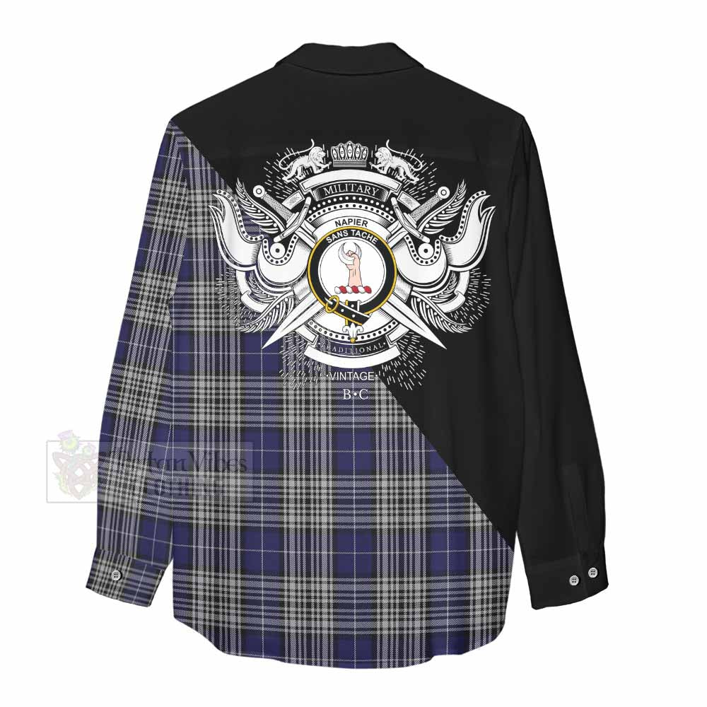 Tartan Vibes Clothing Napier Tartan Women's Casual Shirt with Family Crest and Military Logo Style