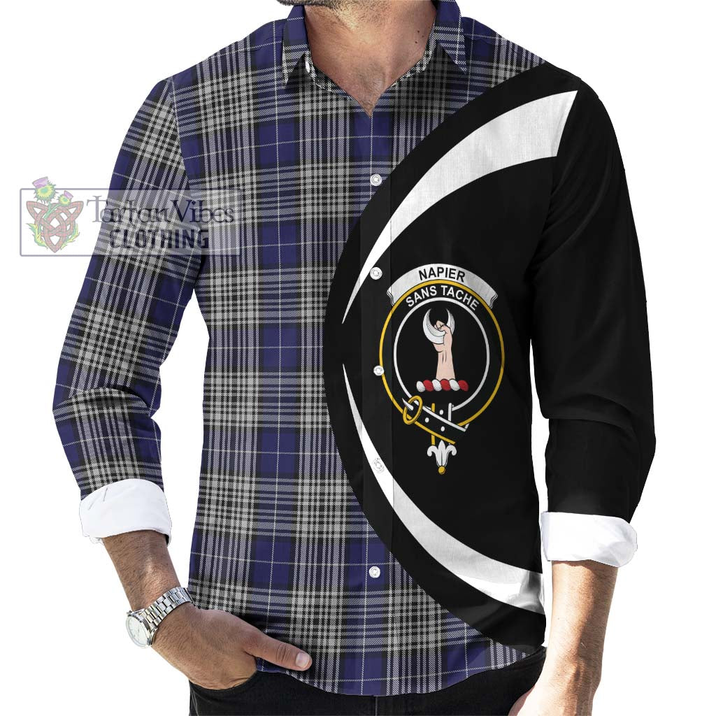 Napier Tartan Long Sleeve Button Up with Family Crest Circle Style - Tartan Vibes Clothing