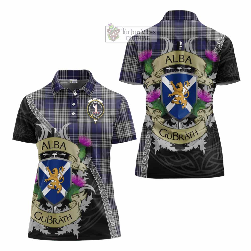 Tartan Vibes Clothing Napier Tartan Family Crest Women's Polo Shirt Lion Rampant Royal Thistle Shield Celtic Inspired