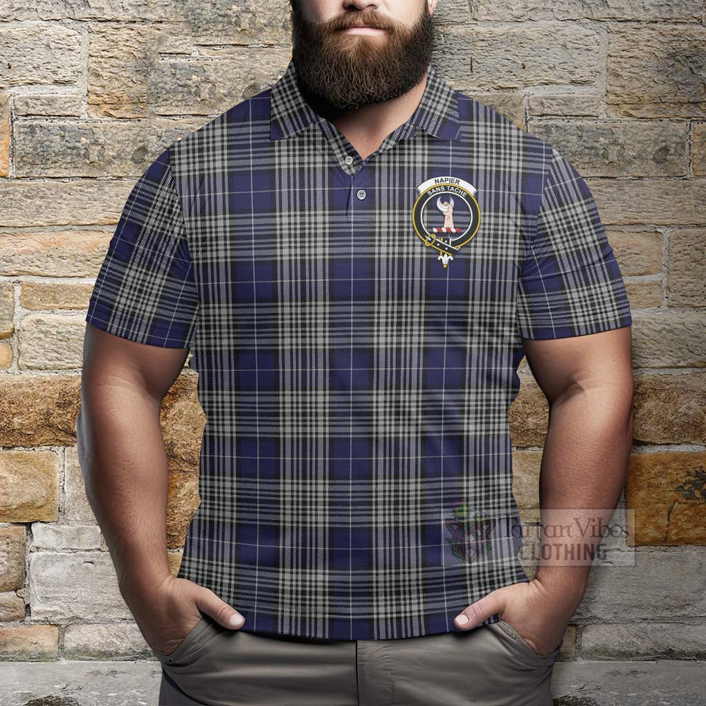 Tartan Vibes Clothing Napier Tartan Polo Shirt with Family Crest and Bearded Skull Holding Bottles of Whiskey