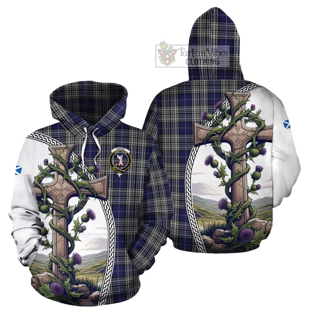 Tartan Vibes Clothing Napier Tartan Cotton Hoodie with Family Crest and St. Andrew's Cross Accented by Thistle Vines