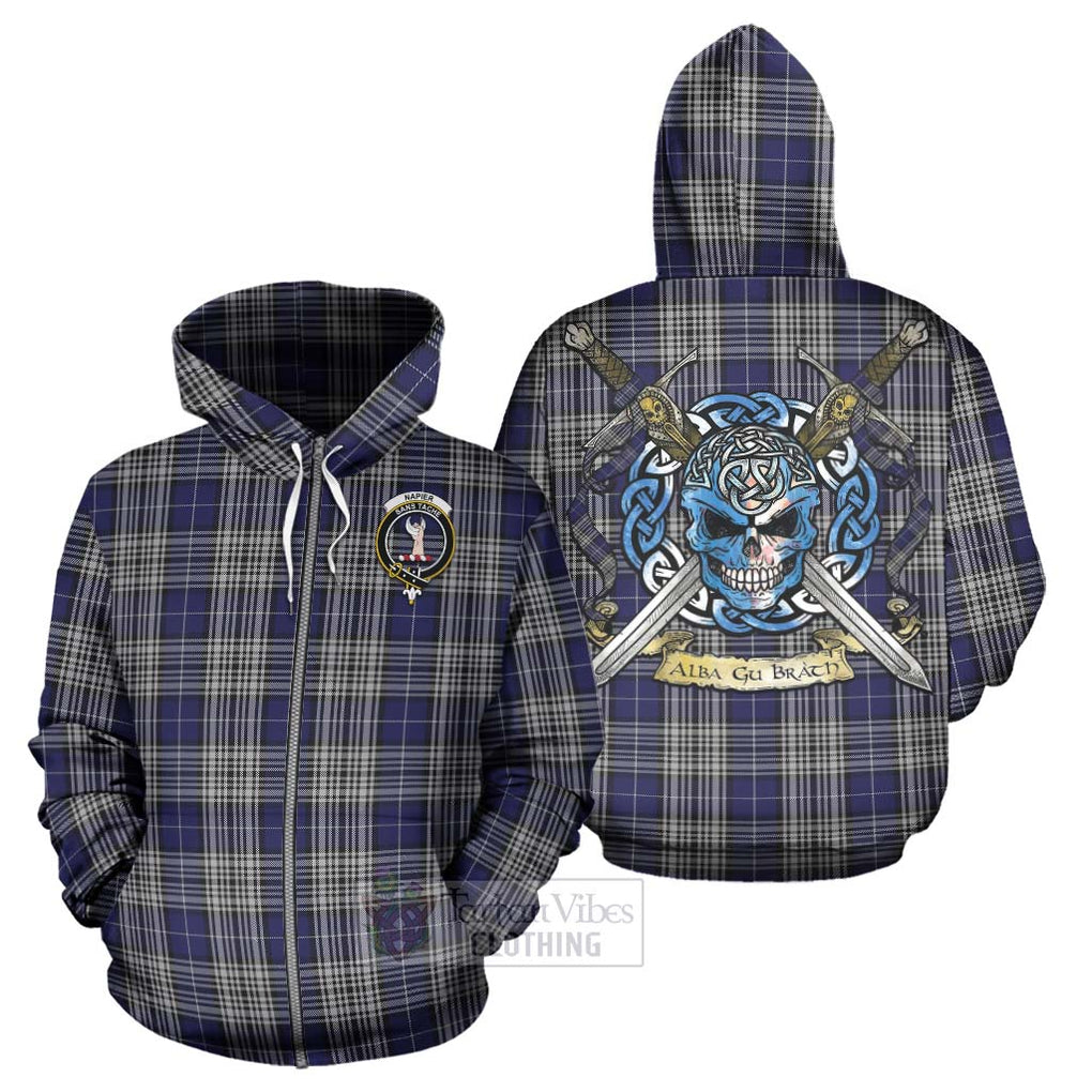 Tartan Vibes Clothing Napier Tartan Hoodie with Family Crest Celtic Skull Style