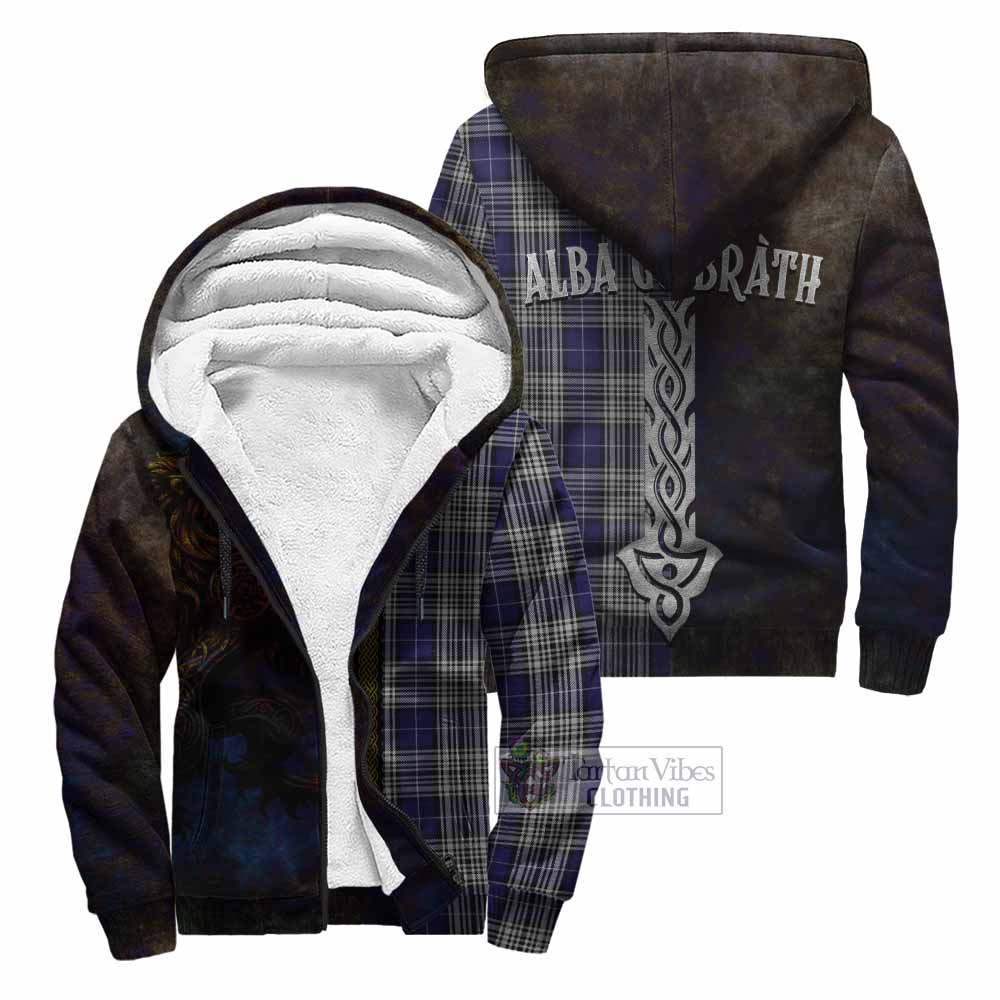 Tartan Vibes Clothing Napier Tartan Family Crest Sherpa Hoodie Alba Gu Brath Be Brave Lion Ancient Style