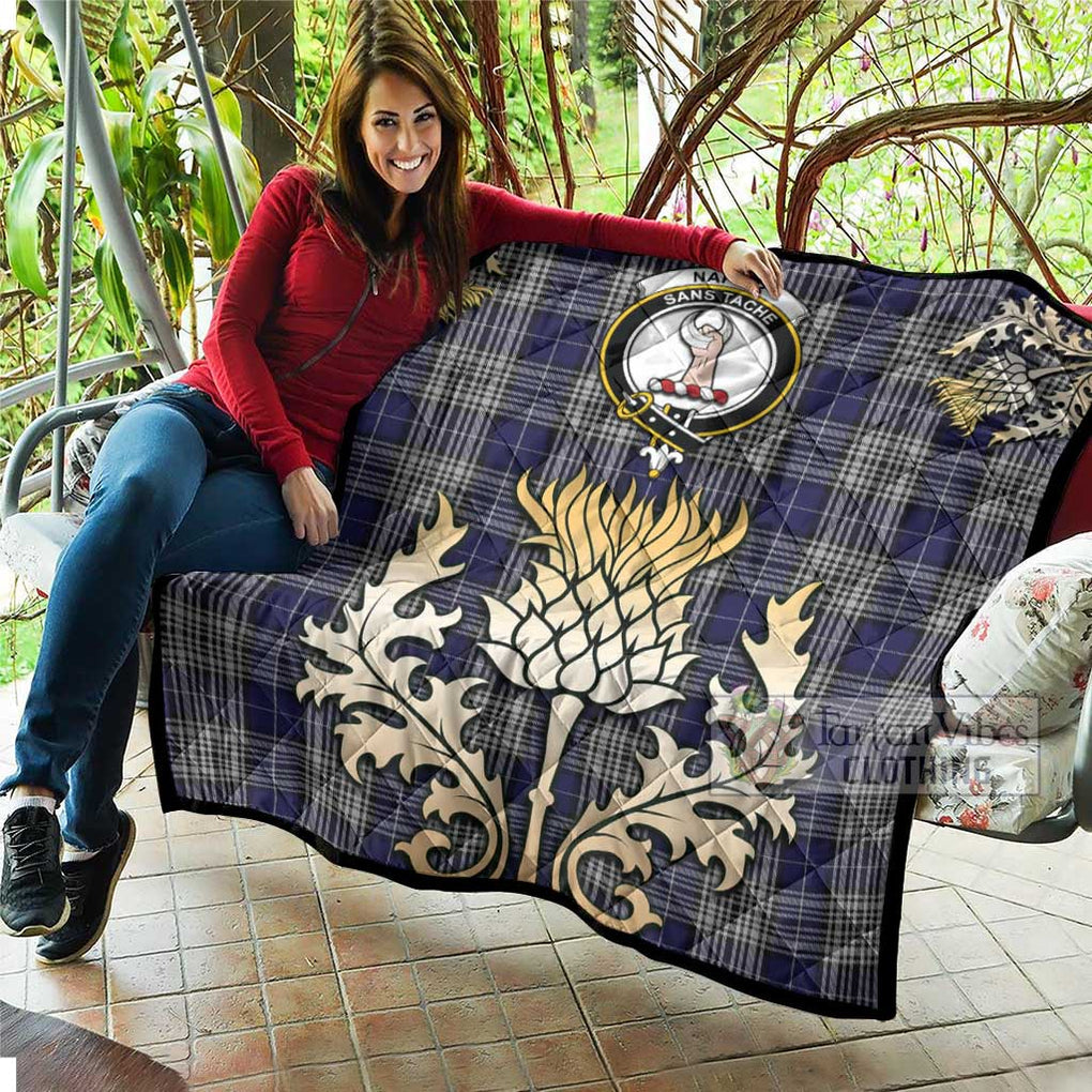 Tartan Vibes Clothing Napier Tartan Quilt with Family Crest and Golden Thistle Style