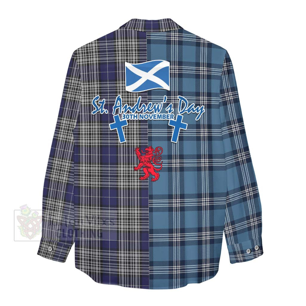Tartan Vibes Clothing Napier Tartan Women's Casual Shirt Happy St. Andrew's Day Half Tartan Style