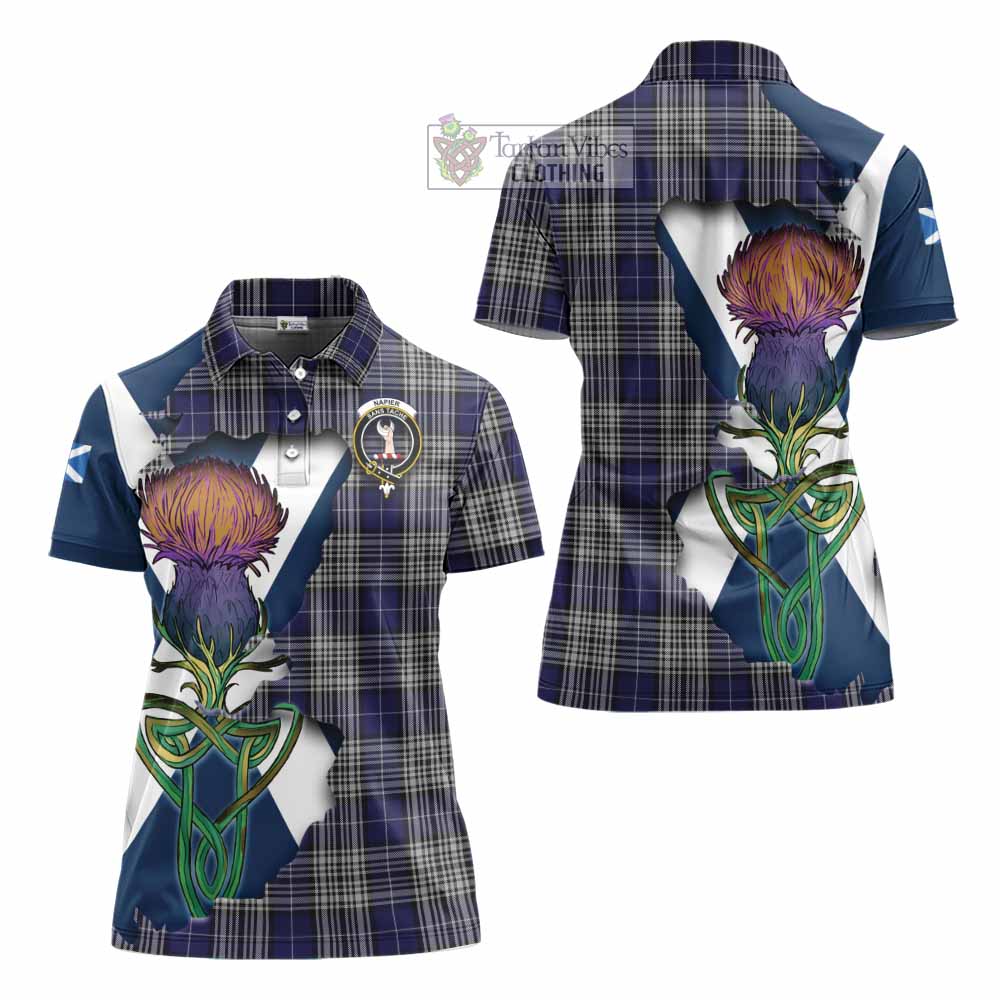 Tartan Vibes Clothing Napier Tartan Family Crest Women's Polo Shirt Scottish Thistle Celtic Inspired