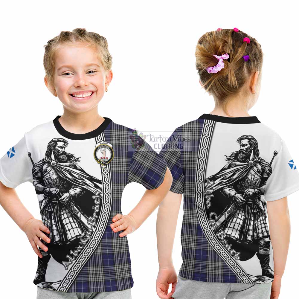 Napier Tartan Clan Crest Kid T-Shirt with Highlander Warrior Celtic Style