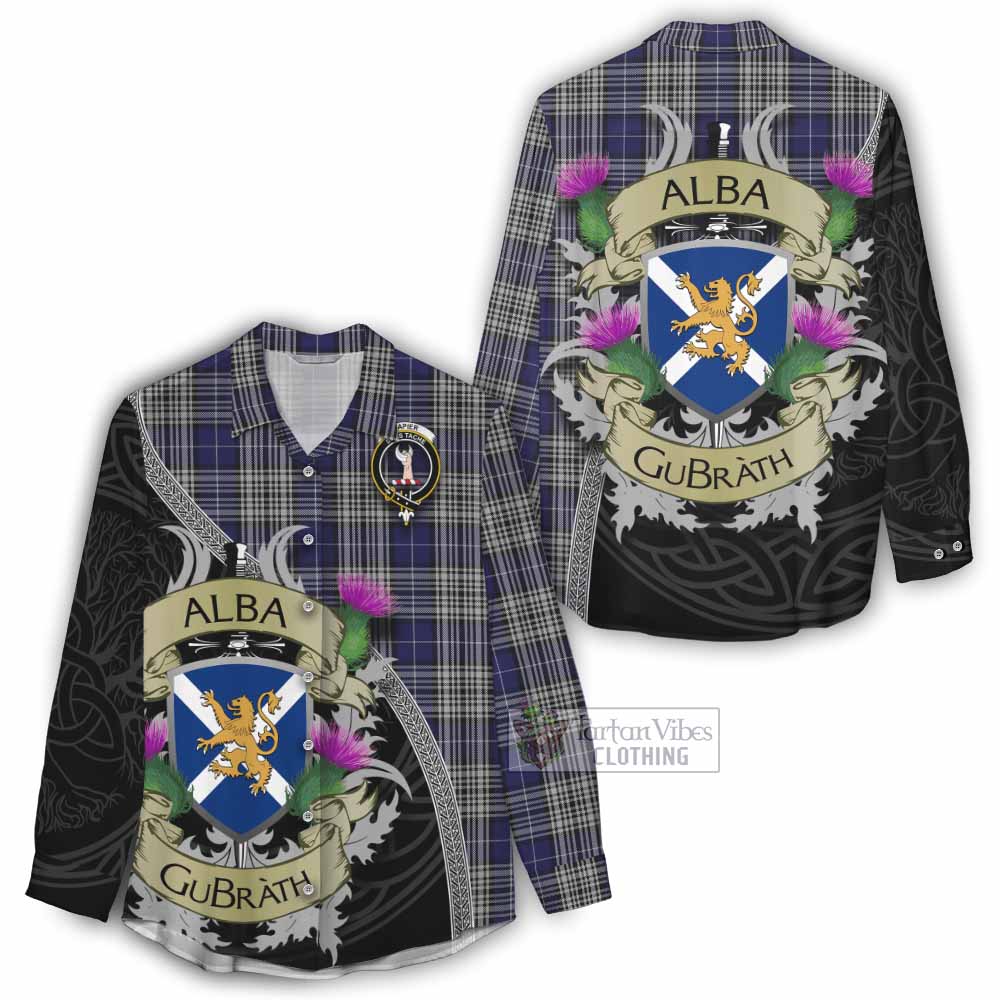 Tartan Vibes Clothing Napier Tartan Family Crest Women's Casual Shirt Lion Rampant Royal Thistle Shield Celtic Inspired