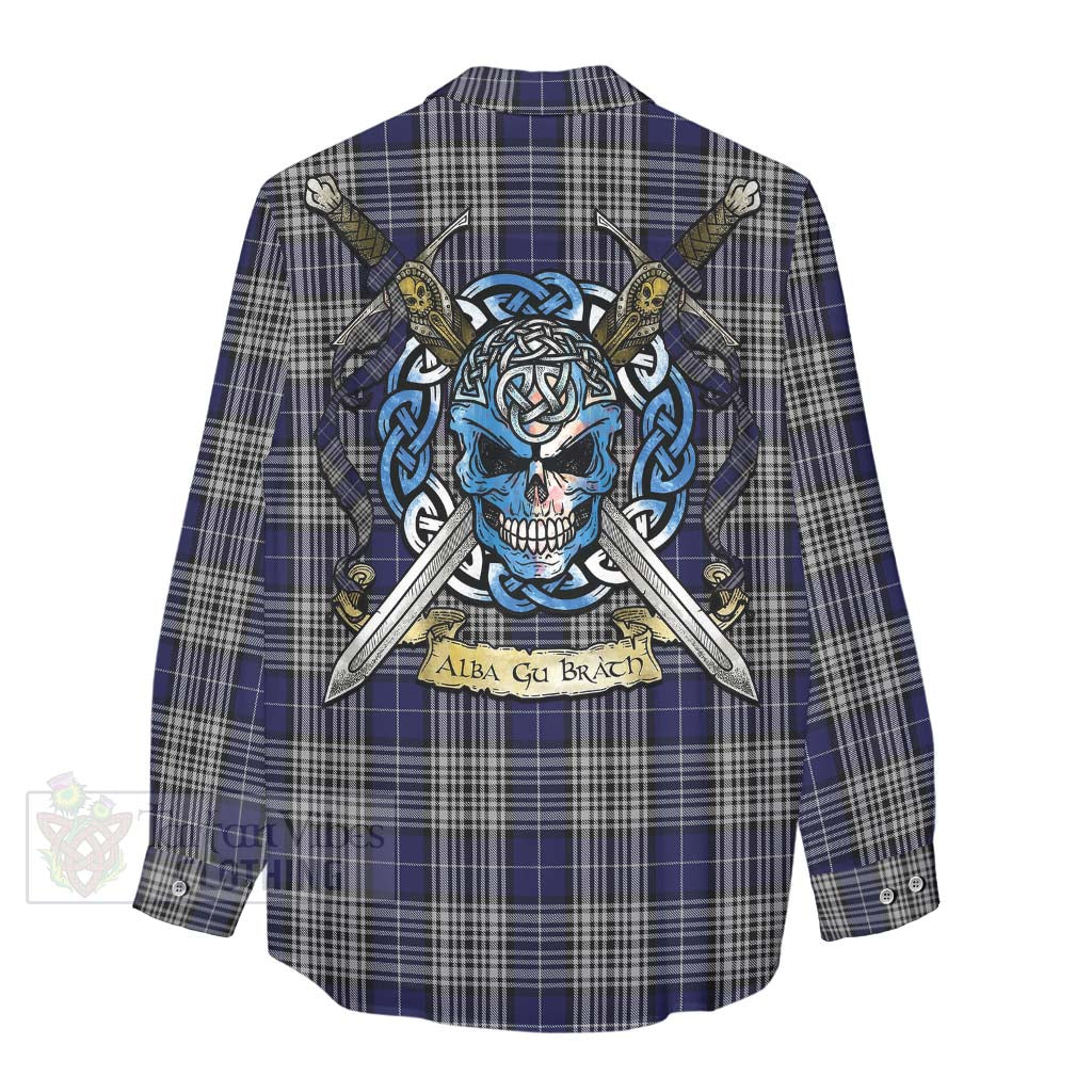 Tartan Vibes Clothing Napier Tartan Women's Casual Shirt with Family Crest Celtic Skull Style