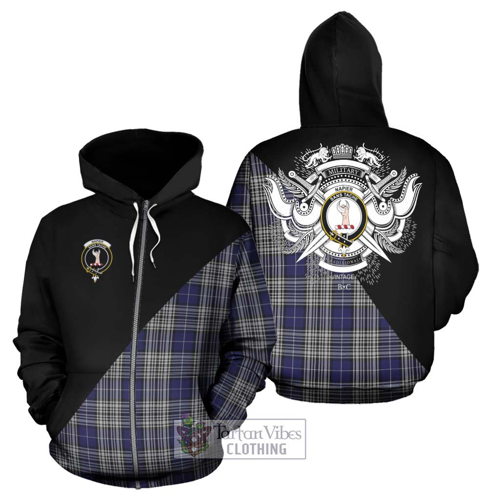 Napier Tartan Hoodie with Family Crest and Military Logo Style - Tartanvibesclothing Shop