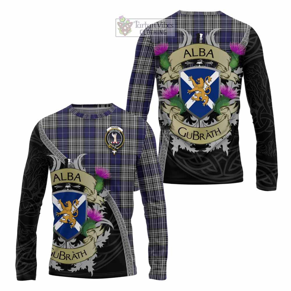 Tartan Vibes Clothing Napier Tartan Family Crest Long Sleeve T-Shirt Lion Rampant Royal Thistle Shield Celtic Inspired