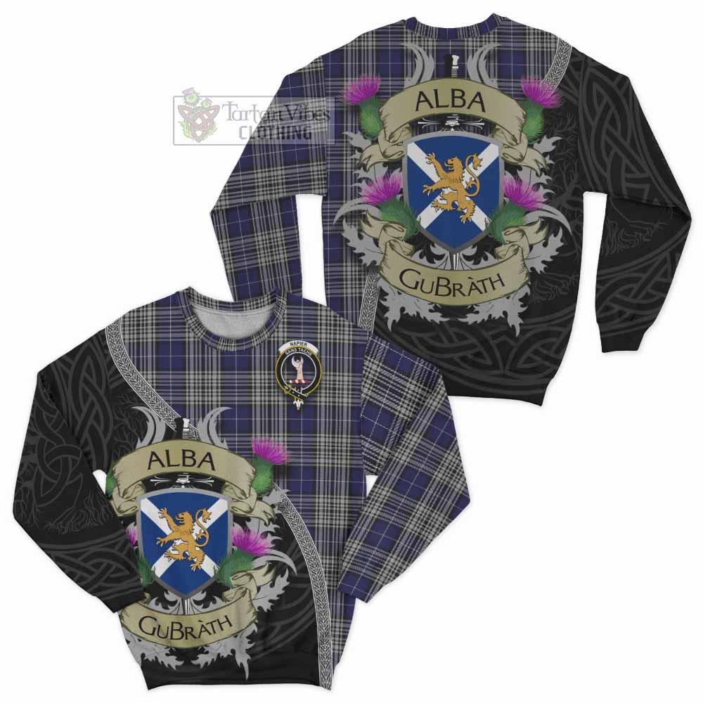 Tartan Vibes Clothing Napier Tartan Family Crest Sweatshirt Lion Rampant Royal Thistle Shield Celtic Inspired