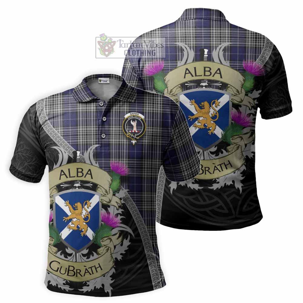 Tartan Vibes Clothing Napier Tartan Family Crest Polo Shirt Lion Rampant Royal Thistle Shield Celtic Inspired