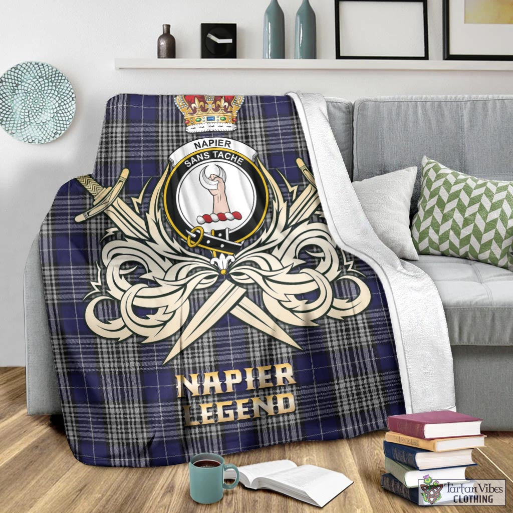 Tartan Vibes Clothing Napier Tartan Blanket with Clan Crest and the Golden Sword of Courageous Legacy