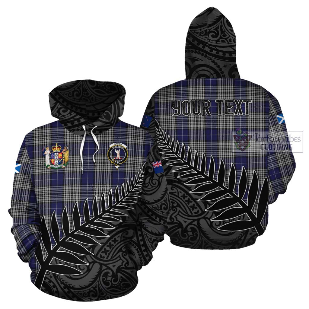 Tartan Vibes Clothing Napier Crest Tartan Cotton Hoodie with New Zealand Silver Fern Half Style