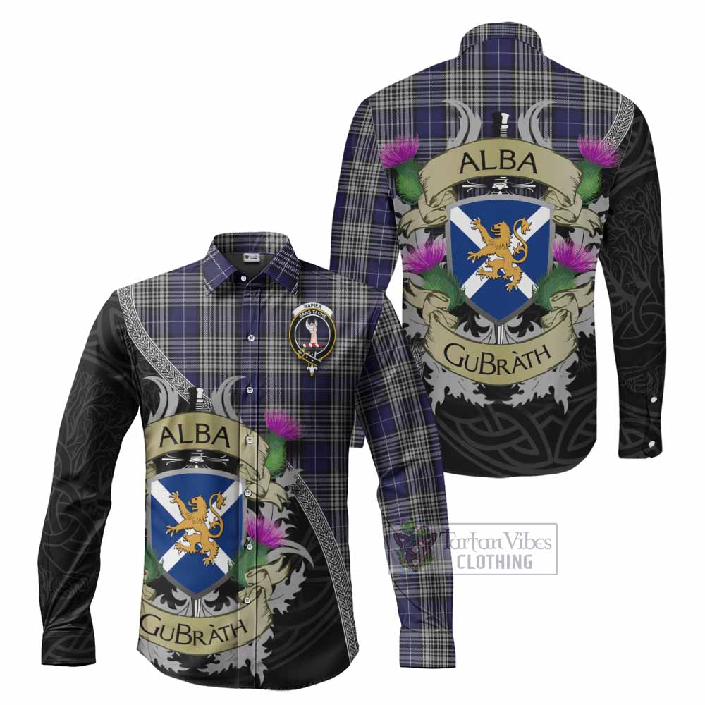 Tartan Vibes Clothing Napier Tartan Family Crest Long Sleeve Button Shirt Lion Rampant Royal Thistle Shield Celtic Inspired