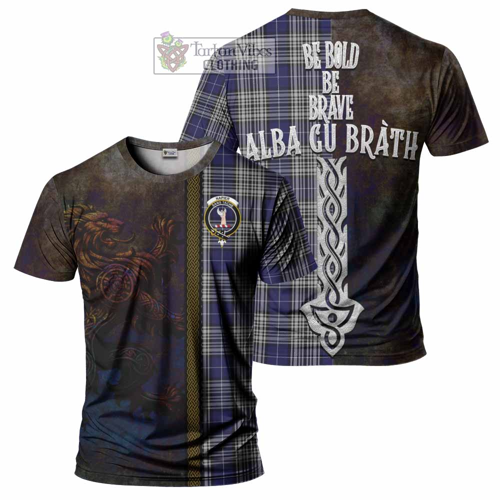 Tartan Vibes Clothing Napier Tartan Family Crest T-Shirt Alba Gu Brath Be Brave Lion Ancient Style