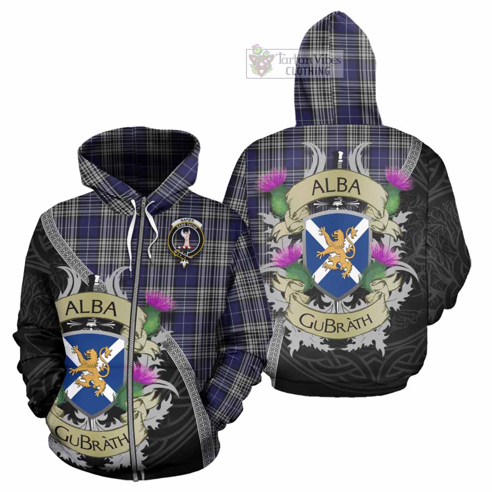 Tartan Vibes Clothing Napier Tartan Family Crest Hoodie Lion Rampant Royal Thistle Shield Celtic Inspired