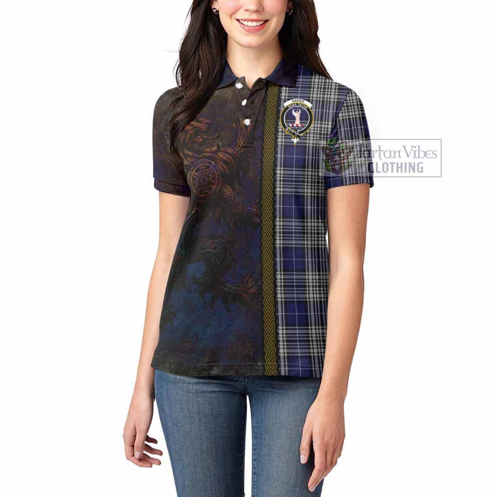 Tartan Vibes Clothing Napier Tartan Family Crest Women's Polo Shirt Alba Gu Brath Be Brave Lion Ancient Style