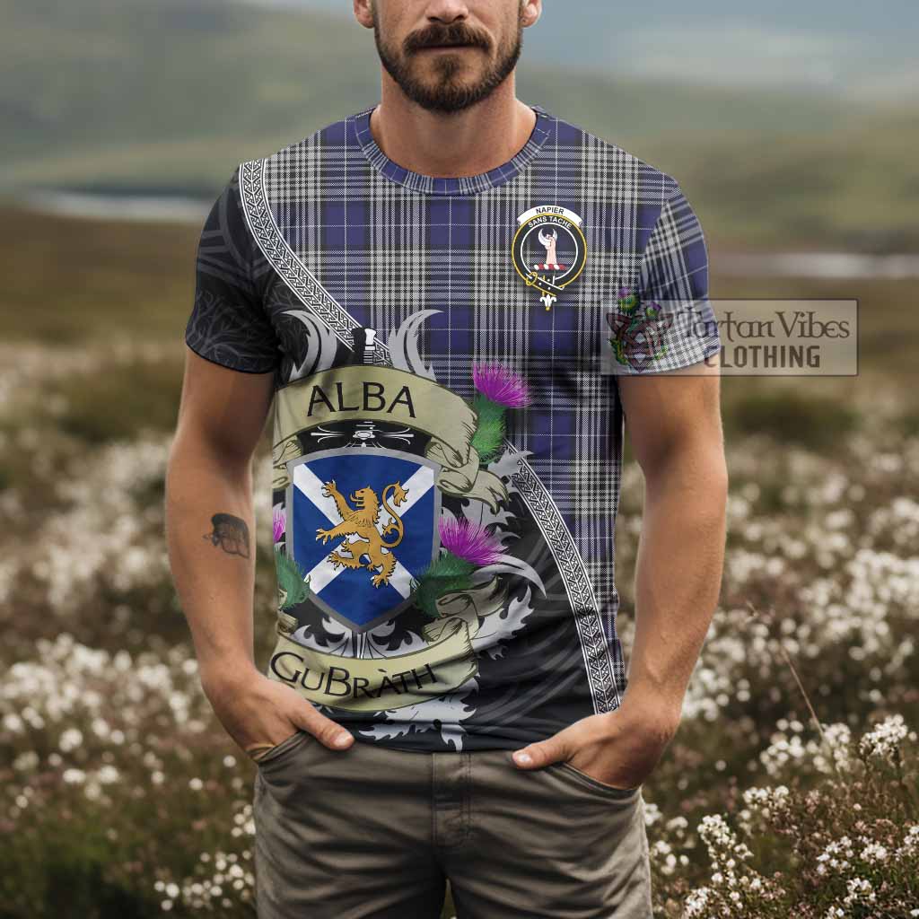 Tartan Vibes Clothing Napier Tartan Family Crest T-Shirt Lion Rampant Royal Thistle Shield Celtic Inspired