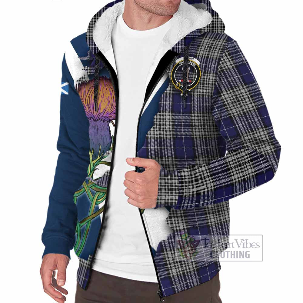 Tartan Vibes Clothing Napier Tartan Family Crest Sherpa Hoodie Scottish Thistle Celtic Inspired