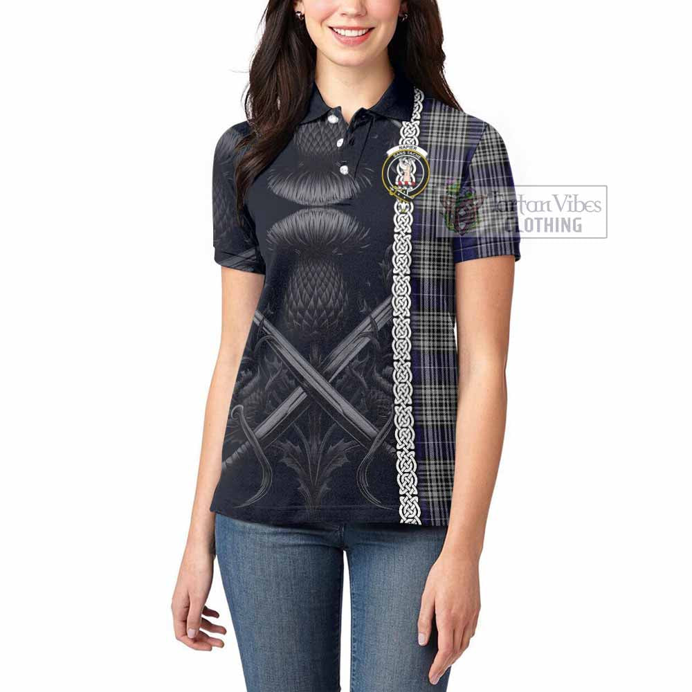 Tartan Vibes Clothing Napier Tartan Women's Polo Shirt with Family Crest Cross Sword Thistle Celtic Vibes