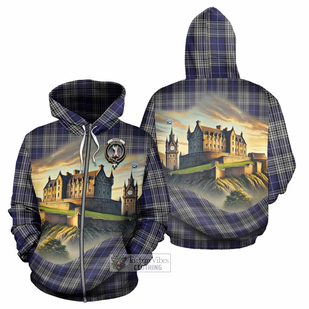 Tartan Vibes Clothing Napier Tartan Family Crest Hoodie with Scottish Ancient Castle Style