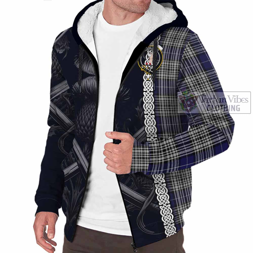 Tartan Vibes Clothing Napier Tartan Sherpa Hoodie with Family Crest Cross Sword Thistle Celtic Vibes