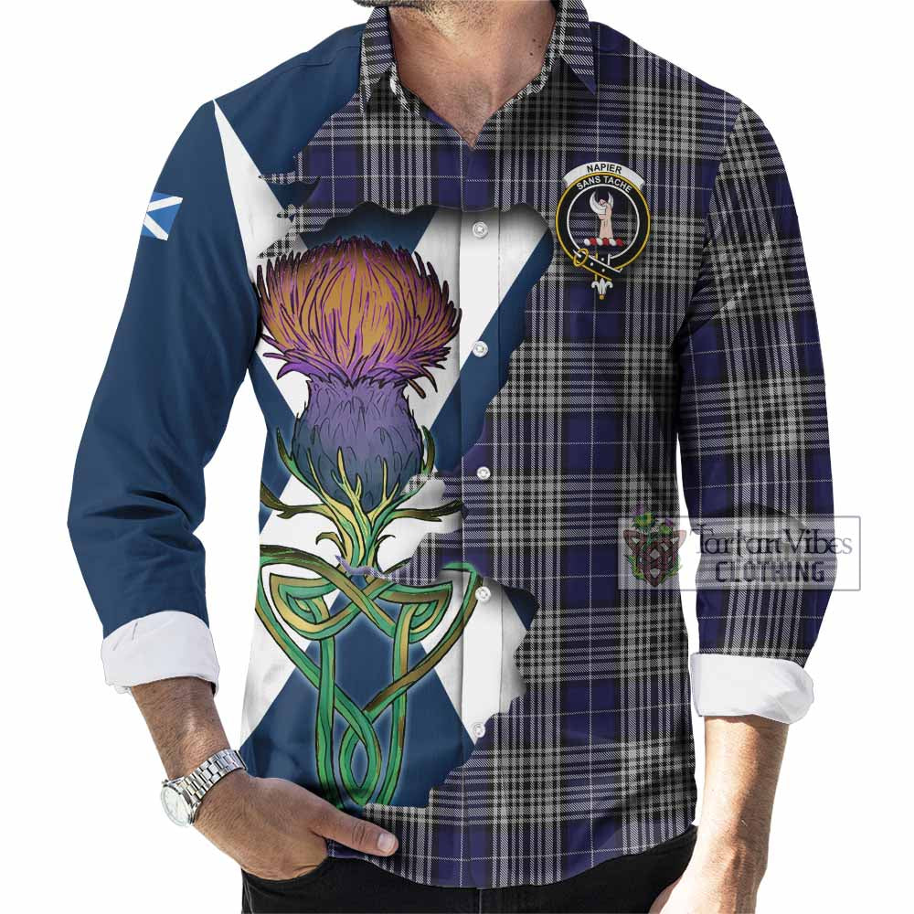 Tartan Vibes Clothing Napier Tartan Family Crest Long Sleeve Button Shirt Scottish Thistle Celtic Inspired