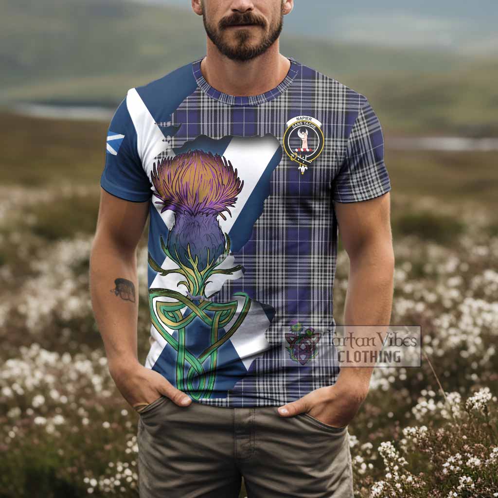 Tartan Vibes Clothing Napier Tartan Family Crest T-Shirt Scottish Thistle Celtic Inspired