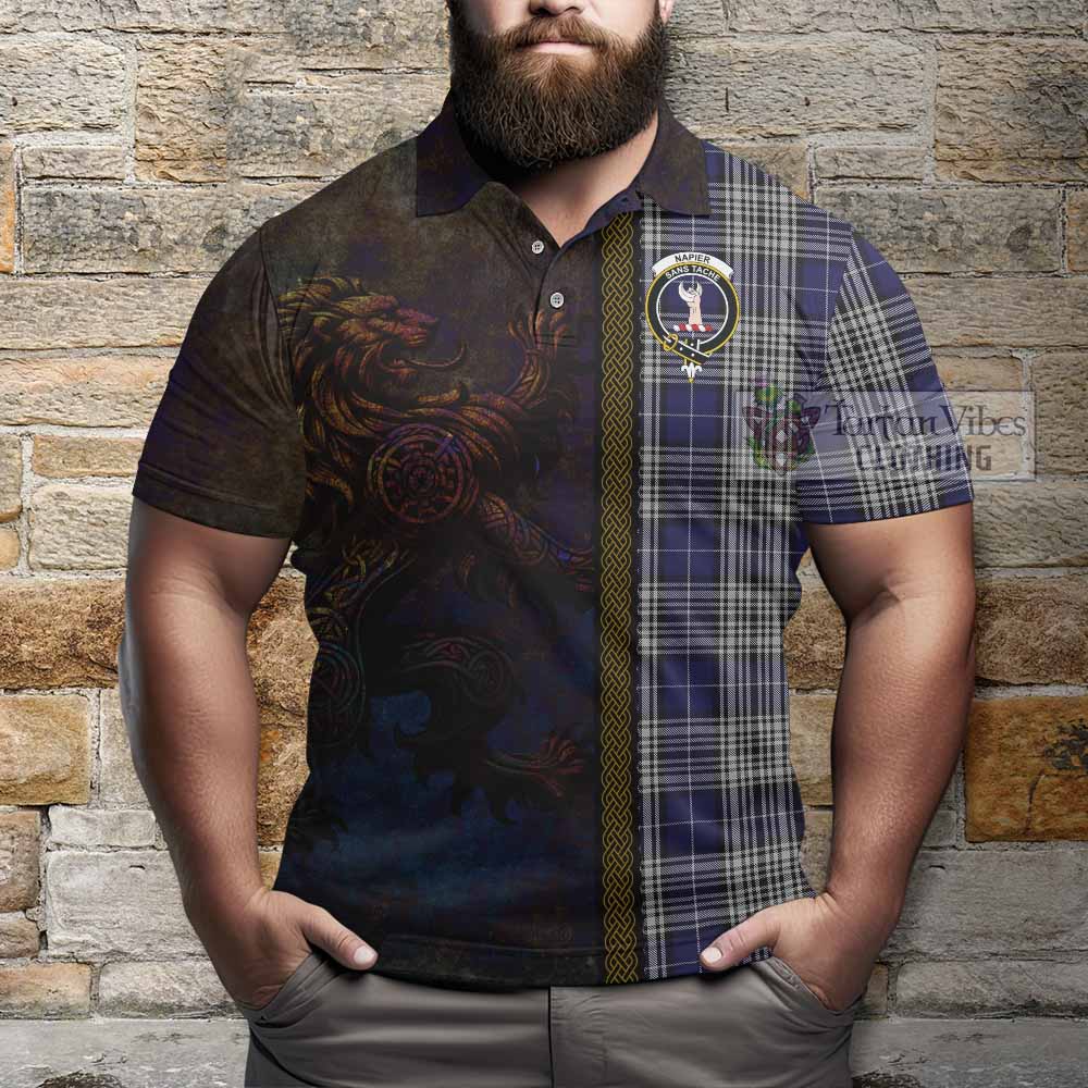 Tartan Vibes Clothing Napier Tartan Family Crest Polo Shirt Alba Gu Brath Be Brave Lion Ancient Style