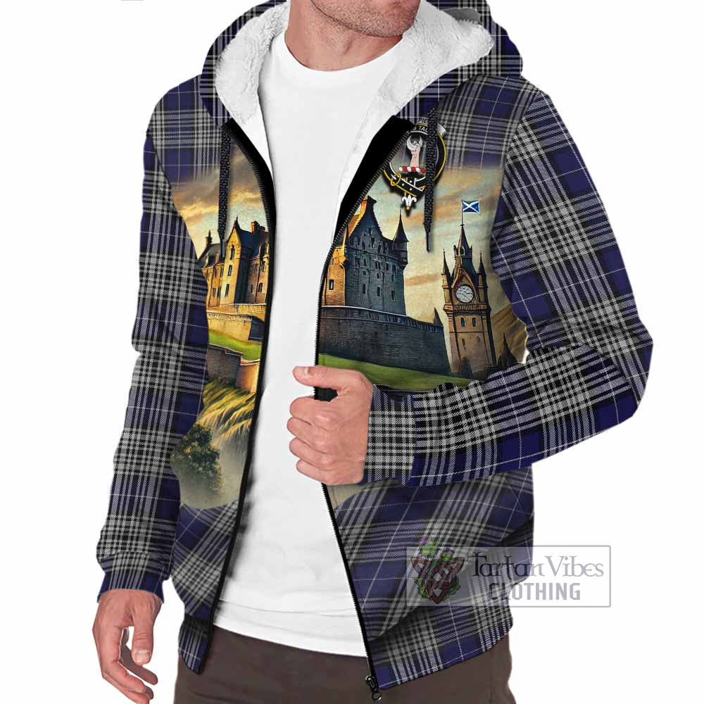 Tartan Vibes Clothing Napier Tartan Family Crest Sherpa Hoodie with Scottish Ancient Castle Style