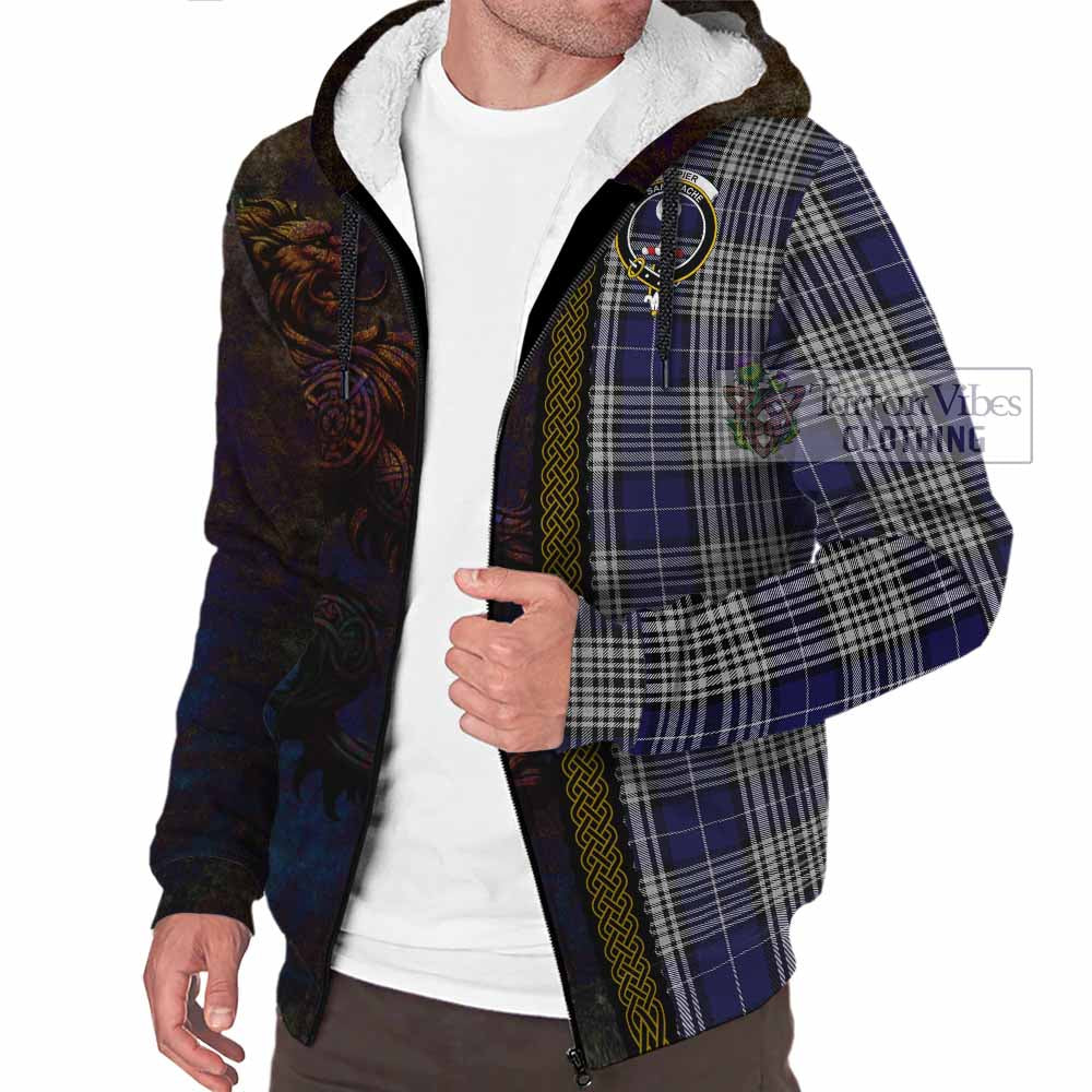 Tartan Vibes Clothing Napier Tartan Family Crest Sherpa Hoodie Alba Gu Brath Be Brave Lion Ancient Style