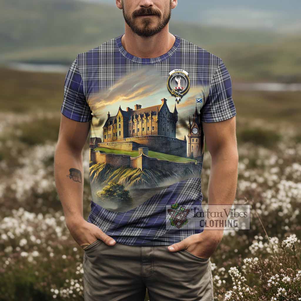 Tartan Vibes Clothing Napier Tartan Family Crest T-Shirt with Scottish Ancient Castle Stype