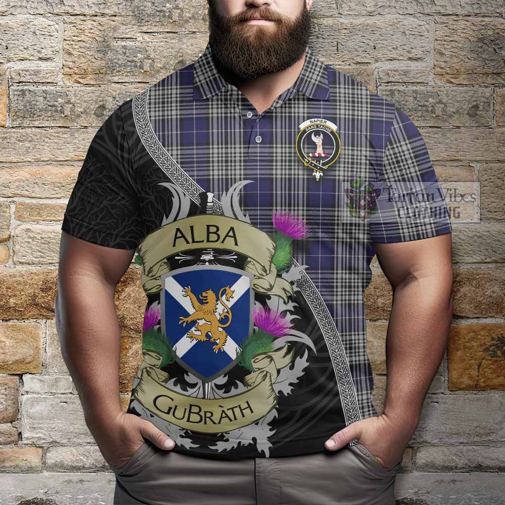 Tartan Vibes Clothing Napier Tartan Family Crest Polo Shirt Lion Rampant Royal Thistle Shield Celtic Inspired