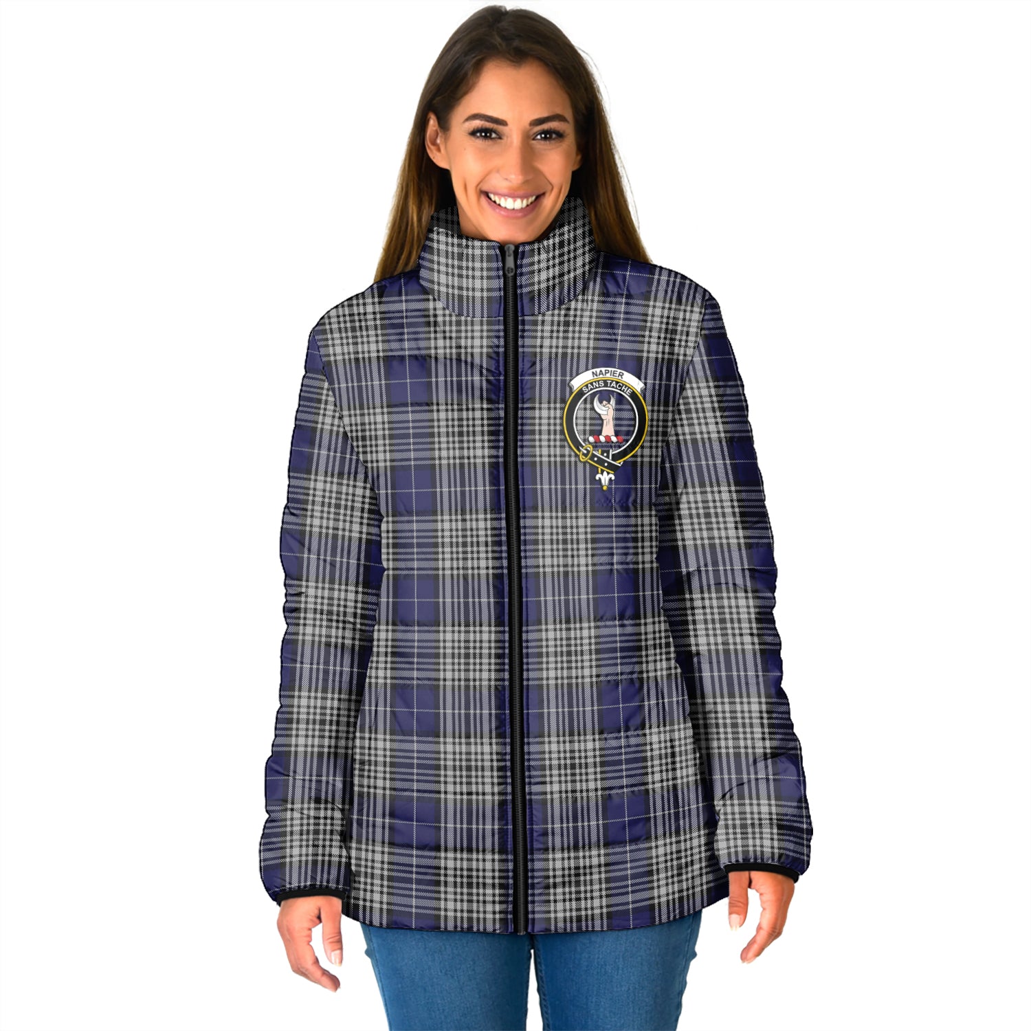 Napier Tartan Padded Jacket with Family Crest - Tartan Vibes Clothing