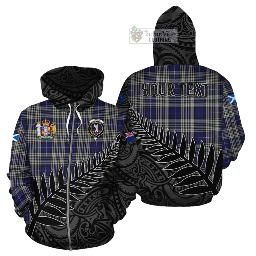 Tartan Vibes Clothing Napier Crest Tartan Cotton Hoodie with New Zealand Silver Fern Half Style