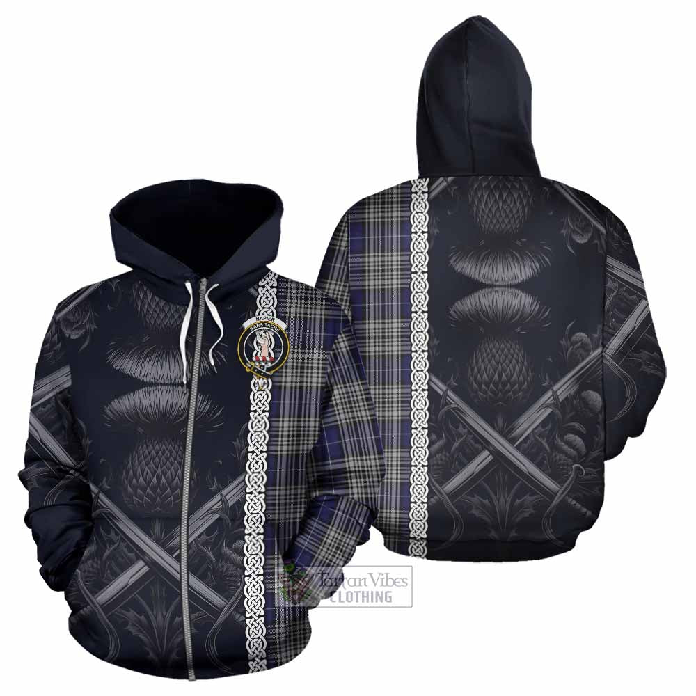 Tartan Vibes Clothing Napier Tartan Hoodie with Family Crest Cross Sword Thistle Celtic Vibes