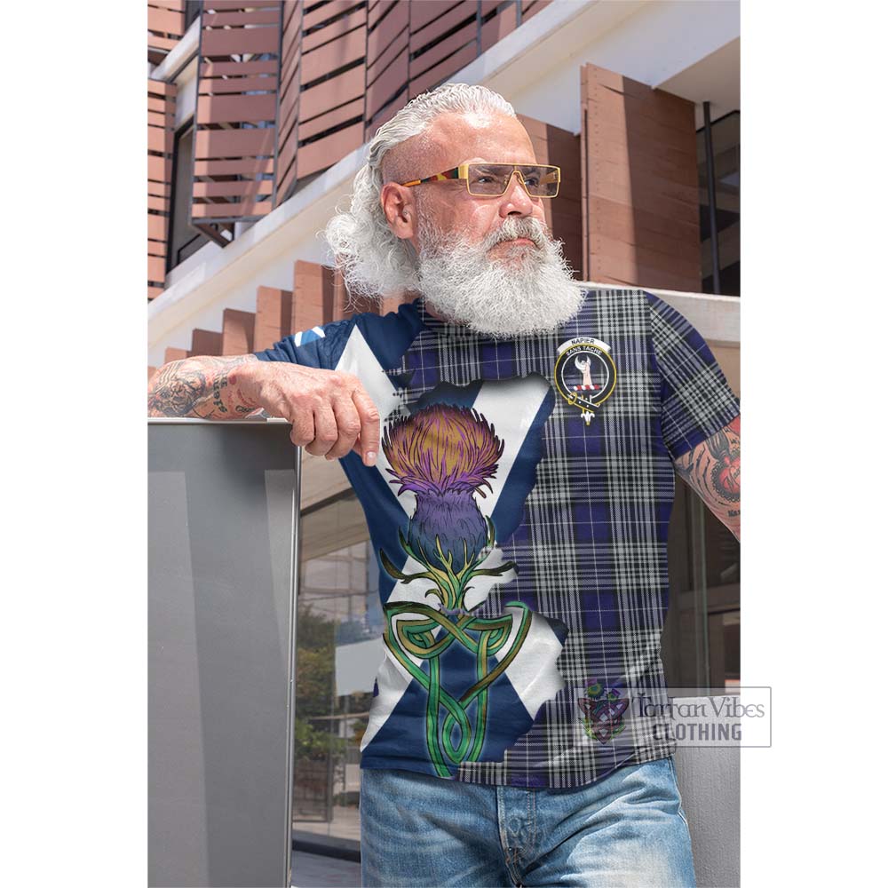 Tartan Vibes Clothing Napier Tartan Family Crest Cotton T-shirt Scottish Thistle Celtic Inspired