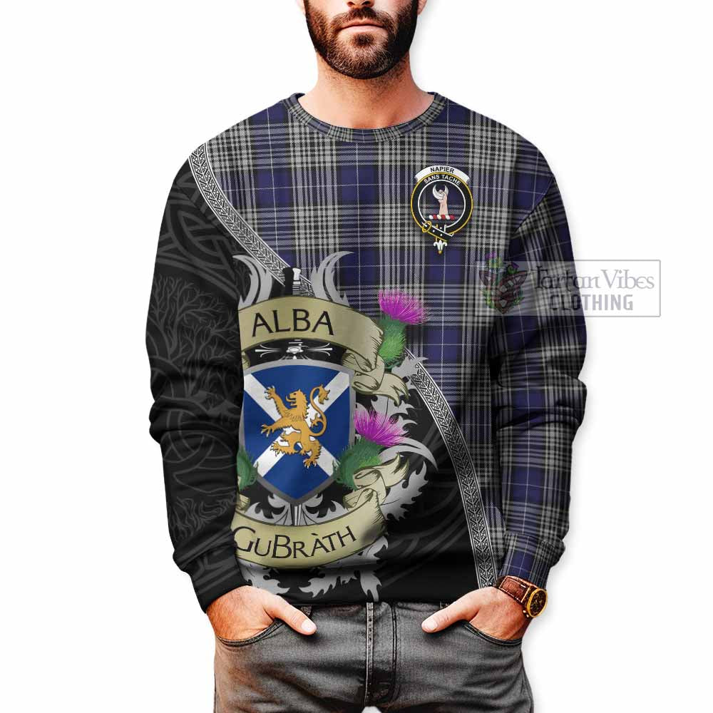 Tartan Vibes Clothing Napier Tartan Family Crest Sweatshirt Lion Rampant Royal Thistle Shield Celtic Inspired