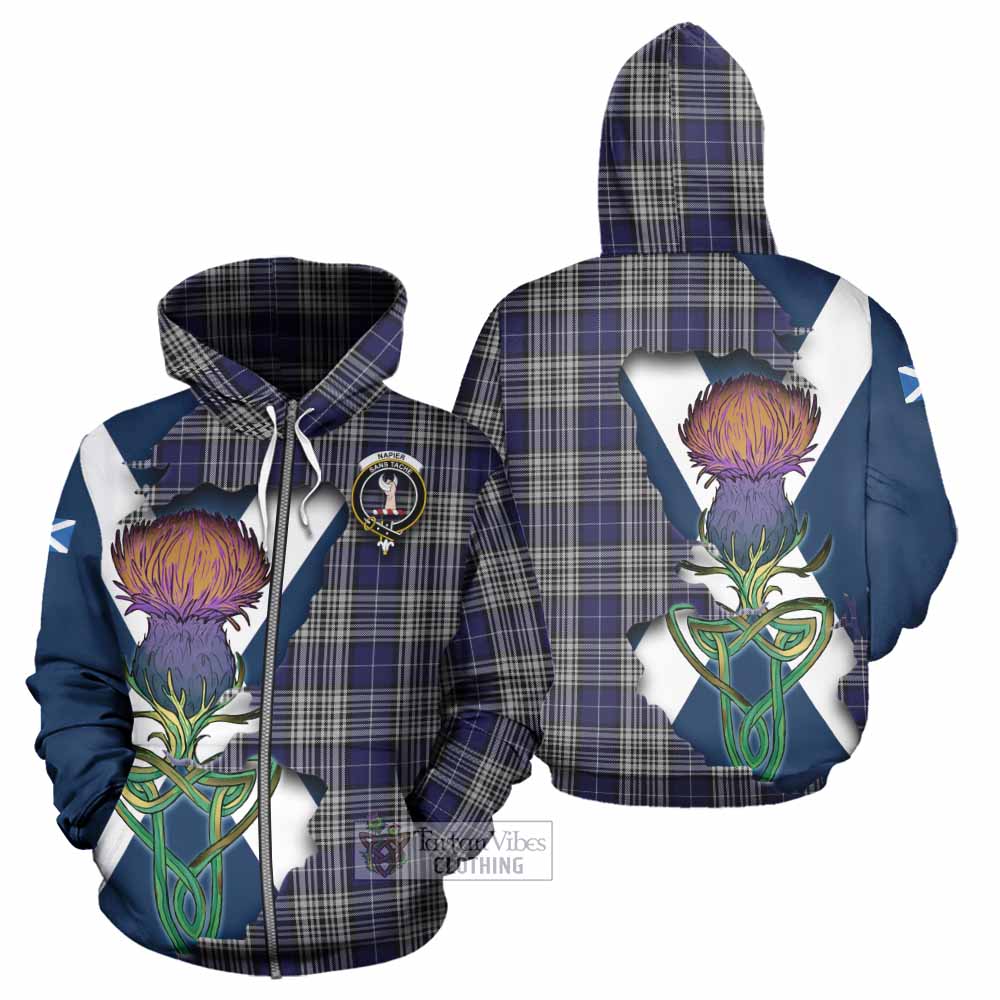 Tartan Vibes Clothing Napier Tartan Family Crest Hoodie Scottish Thistle Celtic Inspired
