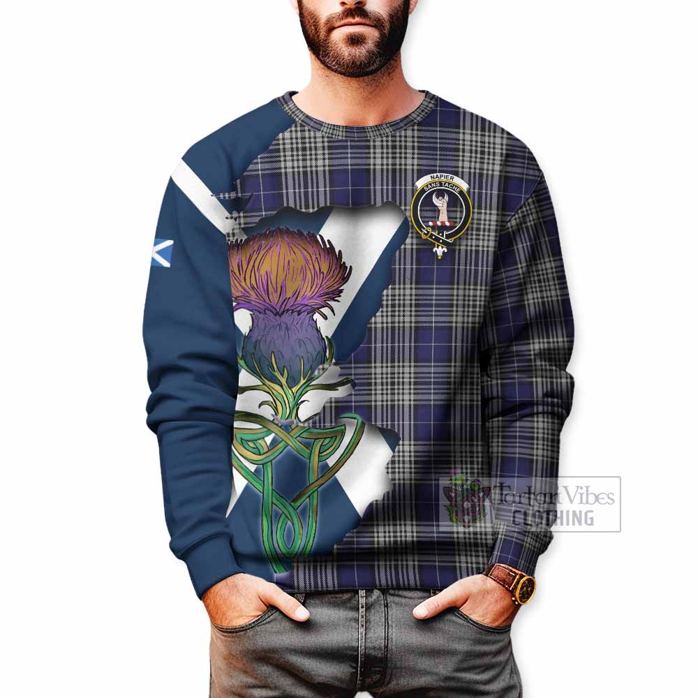 Tartan Vibes Clothing Napier Tartan Family Crest Sweatshirt Scottish Thistle Celtic Inspired