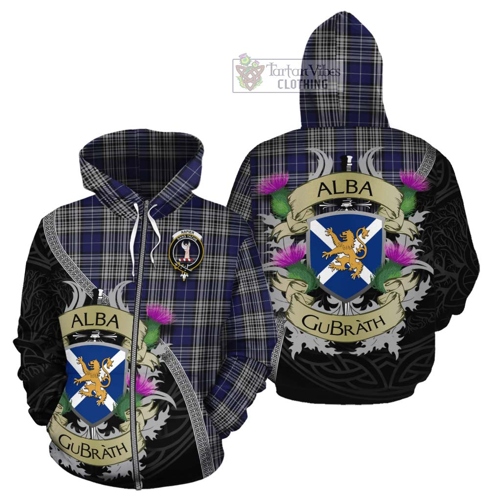 Tartan Vibes Clothing Napier Tartan Family Crest Cotton Hoodie Lion Rampant Royal Thistle Shield Celtic Inspired