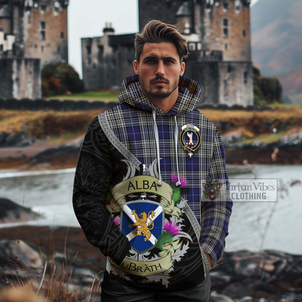 Tartan Vibes Clothing Napier Tartan Family Crest Cotton Hoodie Lion Rampant Royal Thistle Shield Celtic Inspired
