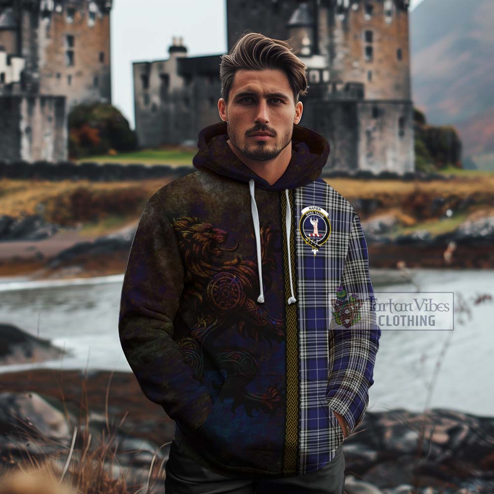 Tartan Vibes Clothing Napier Tartan Family Crest Cotton Hoodie Alba Gu Brath Be Brave Lion Ancient Style