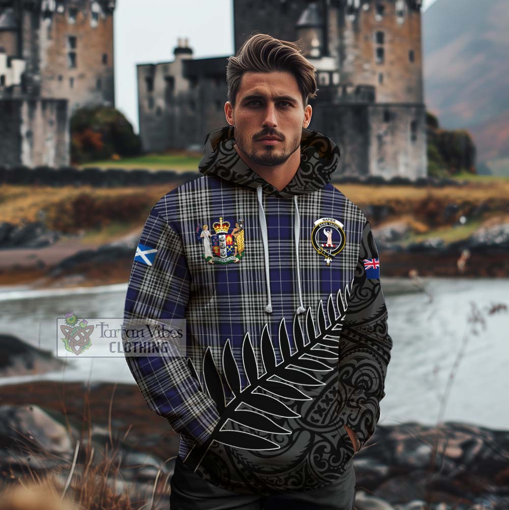 Tartan Vibes Clothing Napier Crest Tartan Cotton Hoodie with New Zealand Silver Fern Half Style