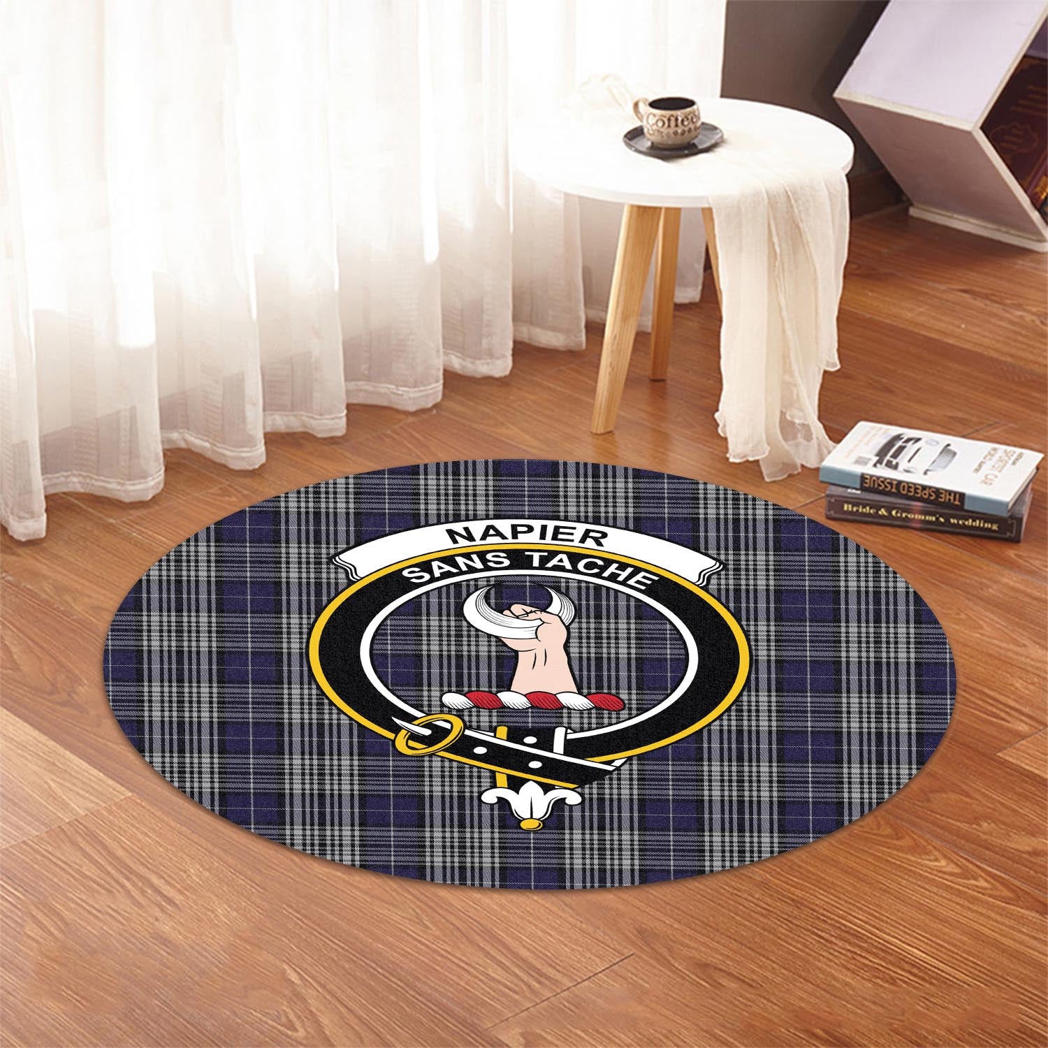 napier-tartan-round-rug-with-family-crest